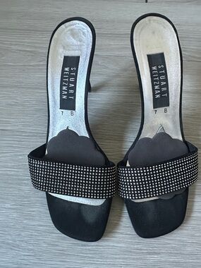Stuart Weitzman Gorgeous Black Crystal-Embellished Satin heels